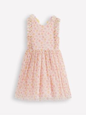 Mini Boden EUC 7-8 Pink Floral Ruffle Back Strap Sundress